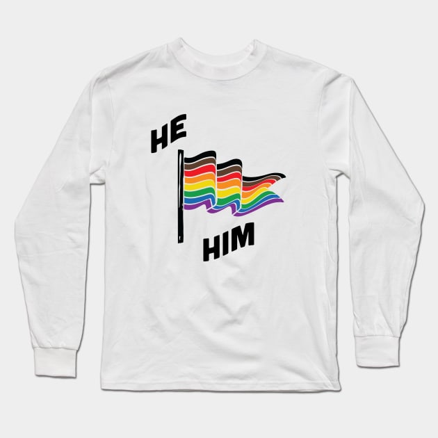 He/Him Pronouns Retro Banner Long Sleeve T-Shirt by lavenderhearts